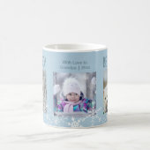 クリスマスフォトコラージュビメリースノーフレークブルー コーヒーマグカップ (中央)