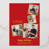 クリスマスフォトコラージュベビーその冷たい外金ゴールド 箔シーズンカード (正面)