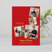 クリスマスフォトコラージュベビーその冷たい外金ゴールド 箔シーズンカード (立ち正面)