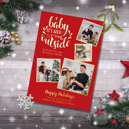 クリスマスフォトコラージュベビーその冷たい外金ゴールド 箔シーズンカード