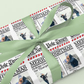 クリスマスフォトコラージュホリデーレッド新聞 ラッピングペーパーシート