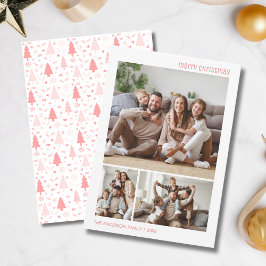 クリスマスフォトコラージュ家族ピンク シーズンカード