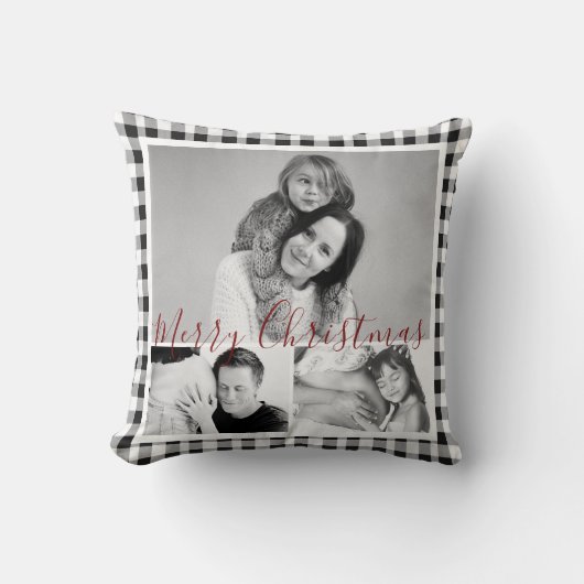 クリスマスフォトコラージュ白黒プライド銀杏 クッション (正面)