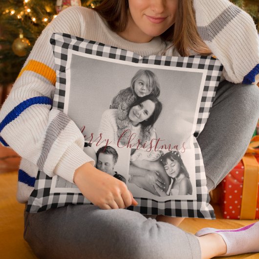 クリスマスフォトコラージュ白黒プライド銀杏 クッション