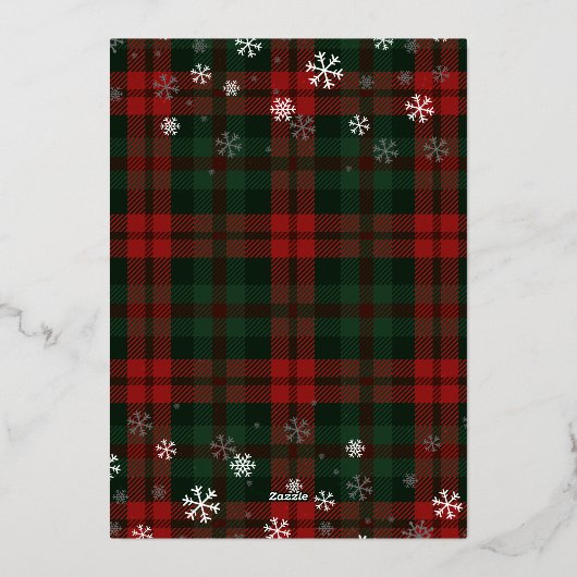 クリスマスフォトコラージュ素朴プレイドバラ金ゴールド 箔シーズンカード (裏面)