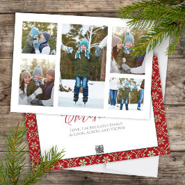 クリスマスフォトコラージレッドグリーンスノーフレーク シーズンカード