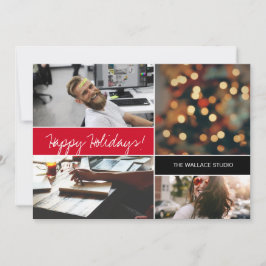 クリスマスフォトコラージレッドハッピーホリデーズカンパニー カード