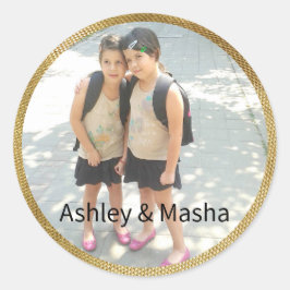 クリスマスフォトゴールデンフレモノグラムのーム ラウンドシール