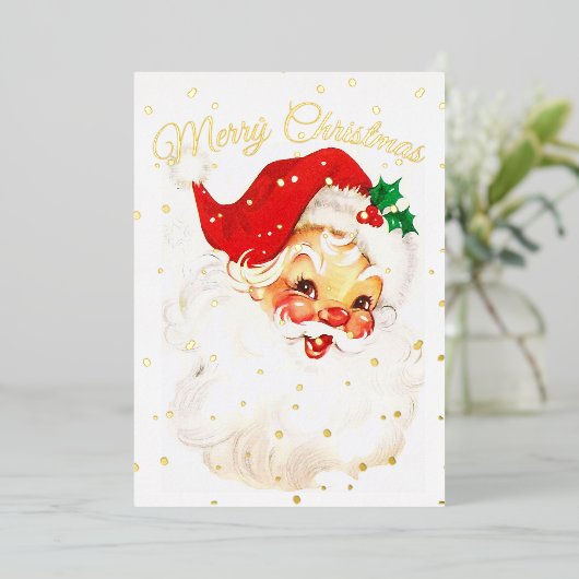 クリスマスフォトサンタメリー金ゴールドホリデーカード 箔シーズンカード (立ち正面)
