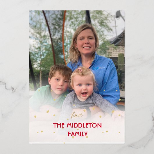 クリスマスフォトサンタメリー金ゴールドホリデーカード 箔シーズンカード (裏面)