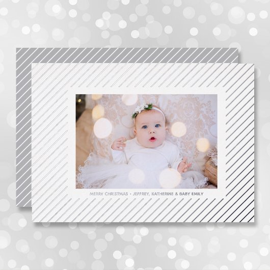クリスマスフォトシルバーピンストライプ 箔シーズンカード