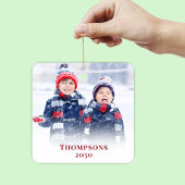 クリスマスフォトシンプルー赤スノーフレーク柄かわいい セラミックオーナメント