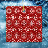 クリスマスフォトシンプルー赤スノーフレーク柄かわいい セラミックオーナメント