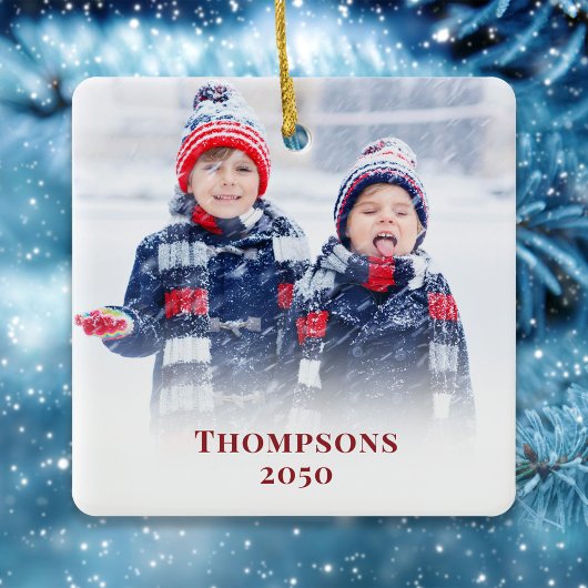 クリスマスフォトシンプルー赤スノーフレーク柄かわいい セラミックオーナメント