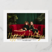 クリスマスフォトスクリプト最も幸せな休日 – Plaid 箔シーズンカード (正面)