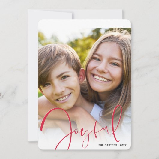 クリスマスフォトスタイリッシュスクリプト赤い喜び シーズンカード (正面)
