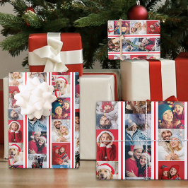 クリスマスフォトストライプコラージホリデー ラッピングペーパーシート