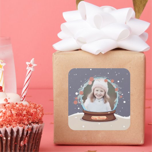 クリスマスフォトスノーグローブ スクエアシール (パーティー)