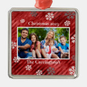 クリスマスフォトスノーフレークレッドメタルオーナ メタルオーナメント (正面)