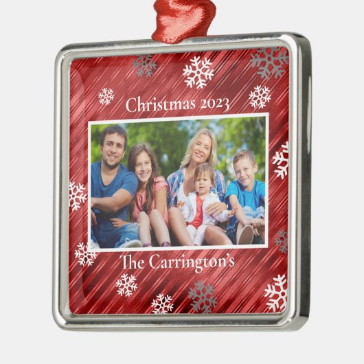 クリスマスフォトスノーフレークレッドメタルオーナ メタルオーナメント (左)