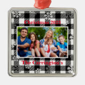 クリスマスフォトスノーフレーク名バッファローチェックメタ メタルオーナメント (正面)