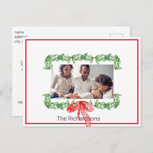 クリスマスフォトスポットライトガーランドレッドフレーム シーズンポストカード (正面/裏面)