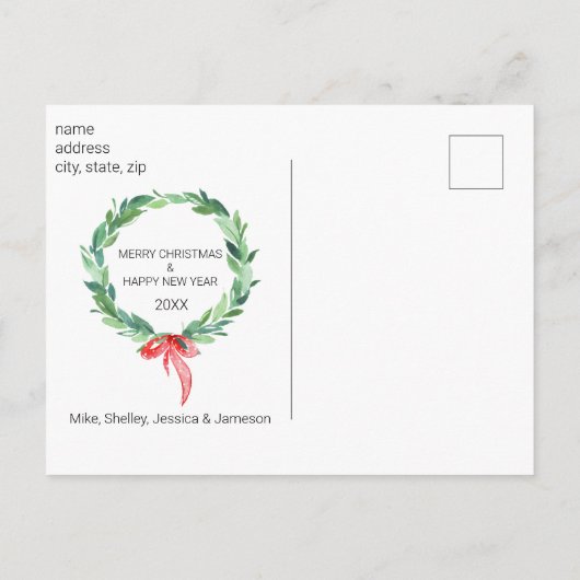 クリスマスフォトスポットライトガーランドレッドフレーム シーズンポストカード (裏面)