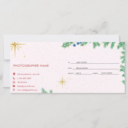クリスマスフォトセッション券、ギフトカード (裏面)