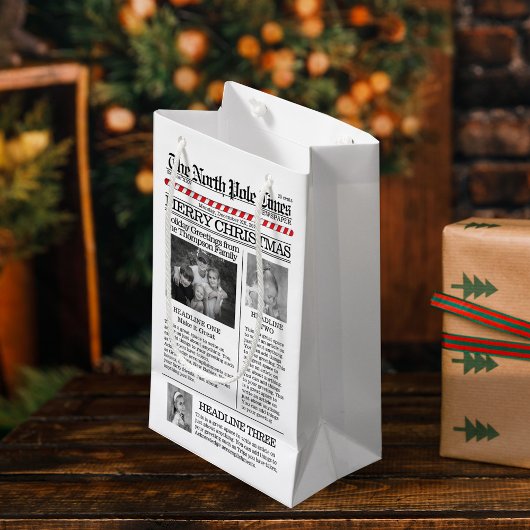 クリスマスフォトタイポグラフィ新聞 スモールペーパーバッグ