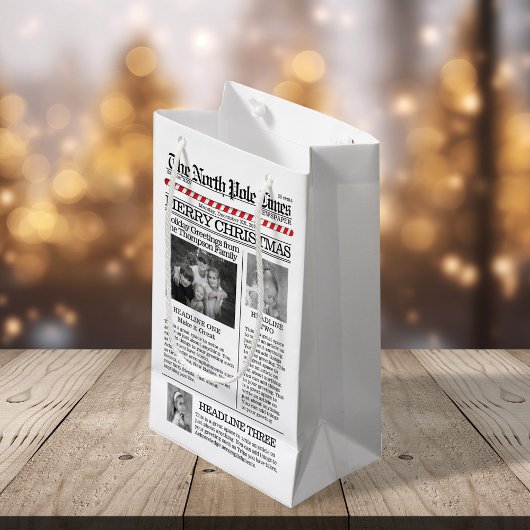 クリスマスフォトタイポグラフィ新聞 スモールペーパーバッグ