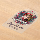 クリスマスフォトティール(緑がかった色)レッドリースヴィンテージスタイルJoy アクリル招待状 (レイダウン)