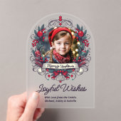 クリスマスフォトティール(緑がかった色)レッドリースヴィンテージスタイルJoy アクリル招待状 (インサイチュ (ポータブル))