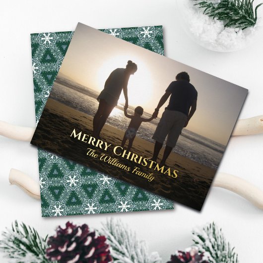 クリスマスフォトトポグラフィ金ゴールドグリーンホワイト 箔シーズンカード