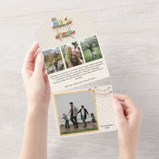 クリスマスフォトトリフォールドバーカートすべて1枚のカード オールインワン招待状 (貼ってはがせる)