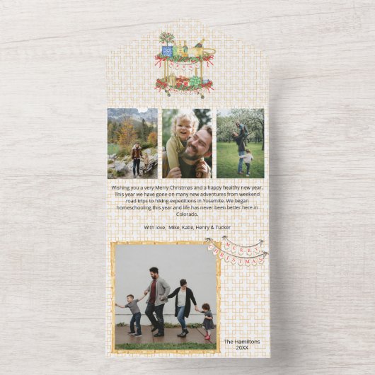 クリスマスフォトトリフォールドバーカートすべて1枚のカード オールインワン招待状 (内側)