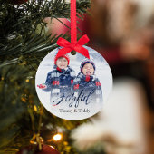 クリスマスフォトネイビーブルースノーフレーク喜ばしいスクリプト セラミックオーナメント