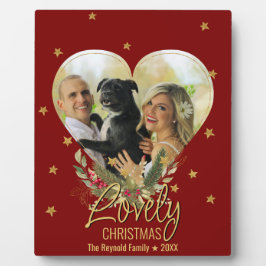 クリスマスフォトハートラブリー金ゴールドグリッタースターレッド フォトプラーク