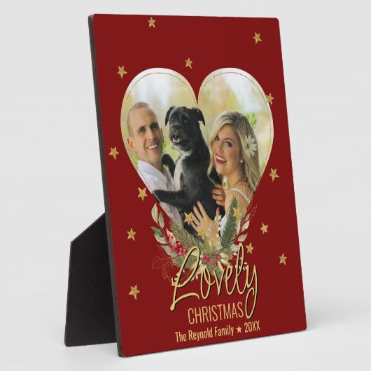 クリスマスフォトハートラブリー金ゴールドグリッタースターレッド フォトプラーク (側面)