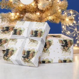 クリスマスフォトハート金ゴールドグリッタースターズラブリー ラッピングペーパー