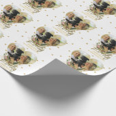 クリスマスフォトハート金ゴールドグリッタースターズラブリー ラッピングペーパー (角)