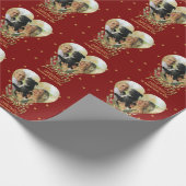 クリスマスフォトハート金ゴールドグリッタースターラブリーレッド ラッピングペーパー (角)