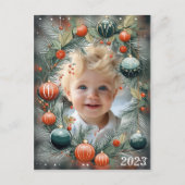 クリスマスフォトパーソナライズされたグリーンホリデー ポストカード (正面)