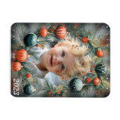 クリスマスフォトパーソナライズされたグリーンホリデー マグネット (横)