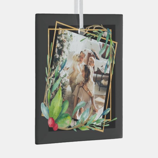 クリスマスフォトパーソナライズされたフレーム ガラスオーナメント (正面右)