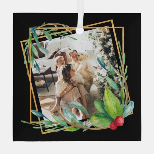 クリスマスフォトパーソナライズされたフレーム ガラスオーナメント (裏面)
