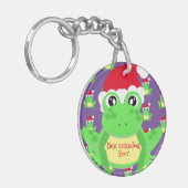 クリスマスフォトパープルフロッグサンタハットパターン キーホルダー (正面左)