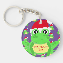 クリスマスフォトパープルフロッグサンタハットパターン キーホルダー