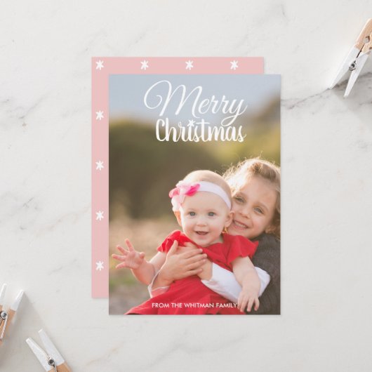 クリスマスフォトピンクのパターンバック カード (正面/裏面インサイチュ)