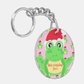 クリスマスフォトピンクフロッグサンタハットパターン キーホルダー (正面左)