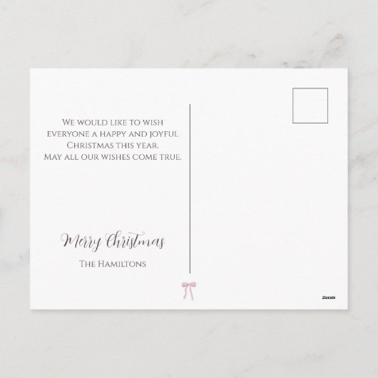 クリスマスフォトピンクボウコケットガーランド シーズンポストカード (裏面)